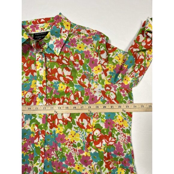 Foxcroft Women Blouse 16 Pink Floral Button Down 100% Cotton Shaped Fit No Iron - Picture 9 of 11